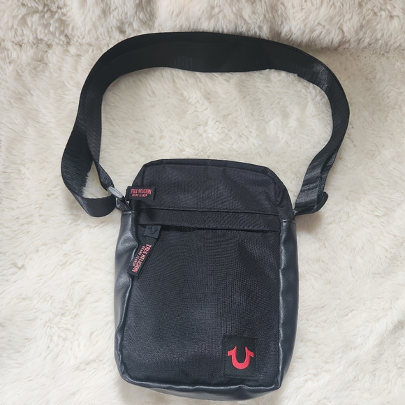 True Religion Handbags - True Religion Black Red Horseshoe Crossbody Messenger Sling Bag OS